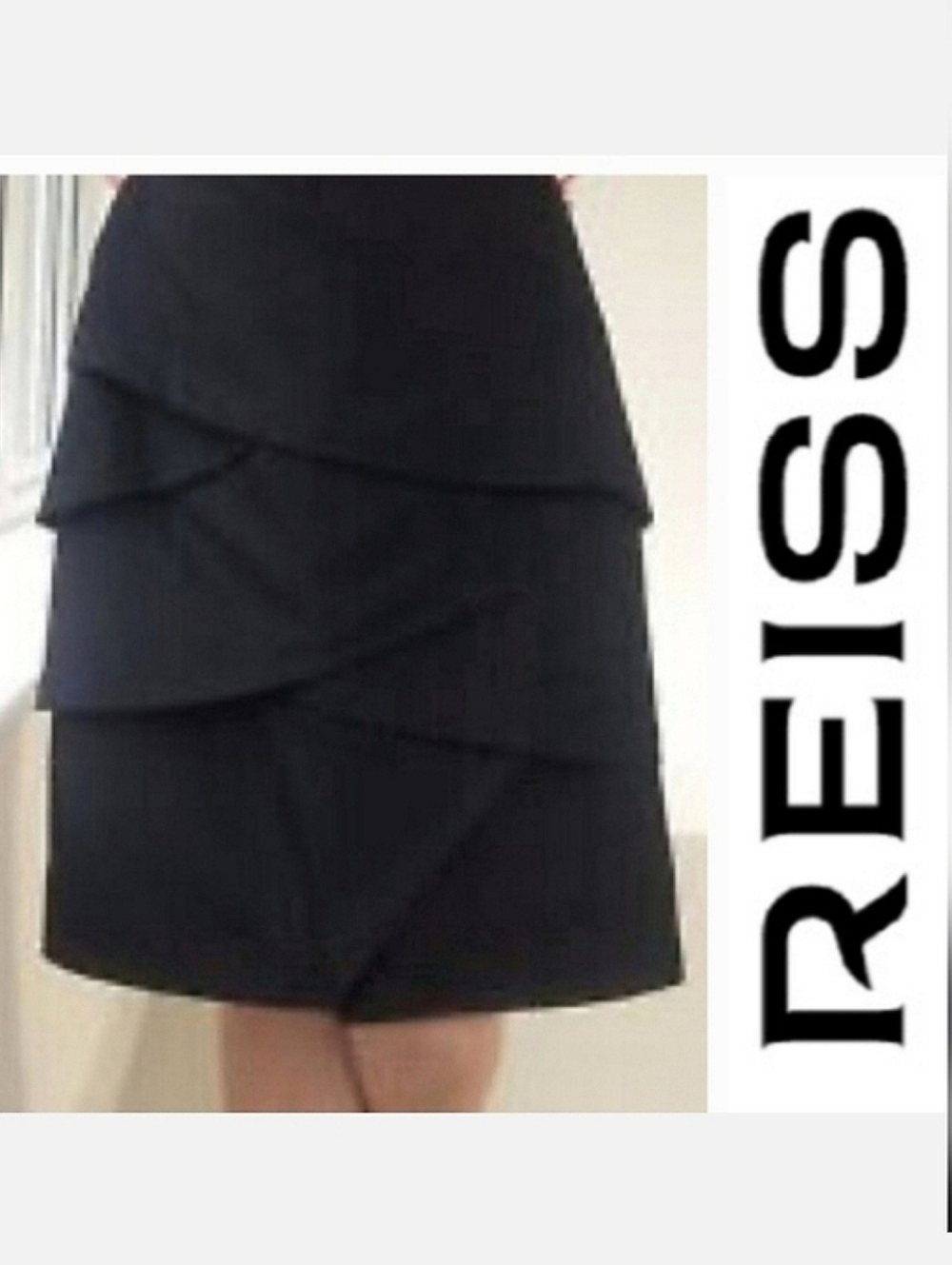 Reiss Elina Silk & Wool Blend Tiered Pencil Skirt Black UK 4 US XS-S